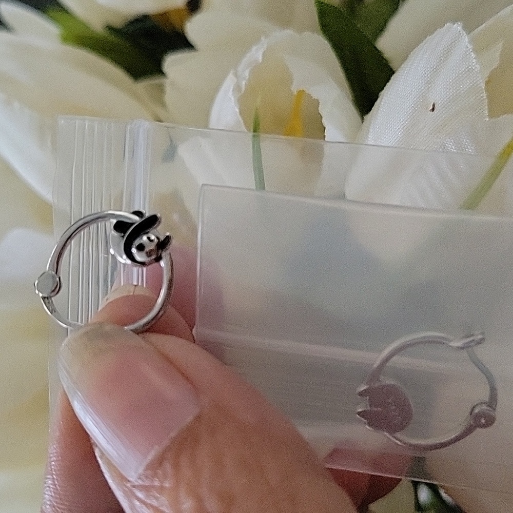 Sterling Silver Panda hoop earrings brand new pierced